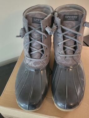 Sperry Saltwater Cheetah Grey Lace-Up Duck Boots